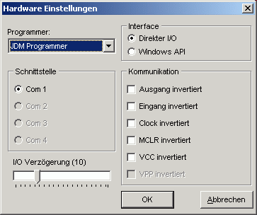 IC-Prog, Einstellung für JDM-Programmer