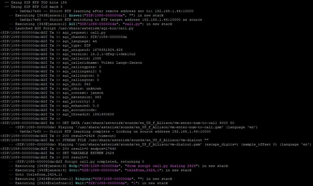 Asterisk AGI-Skript in Python für die Rufweiterleitung mit CallThrough ...
