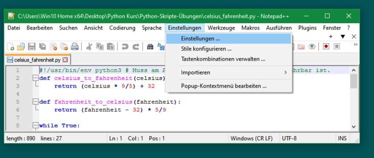 Notepad++ für Python anpassen und Python direkt aus Notepad++ ausführen ...