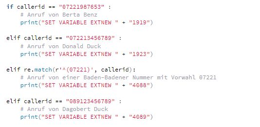AGI-Skript mit Python wertet Caller-IDs eingehender Telefonanrufe aus